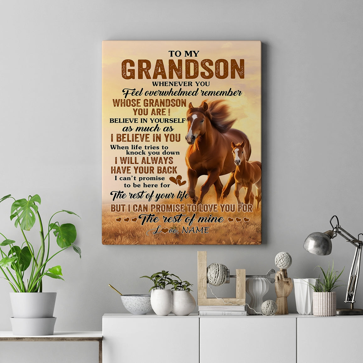 Personalized To My Grandson Canvas From Grandma Grandpa Whenever You Feel Horse Grandson Birthday Gifts Graduation Christmas Custom Wall Art Print Framed Canvas | teecentury