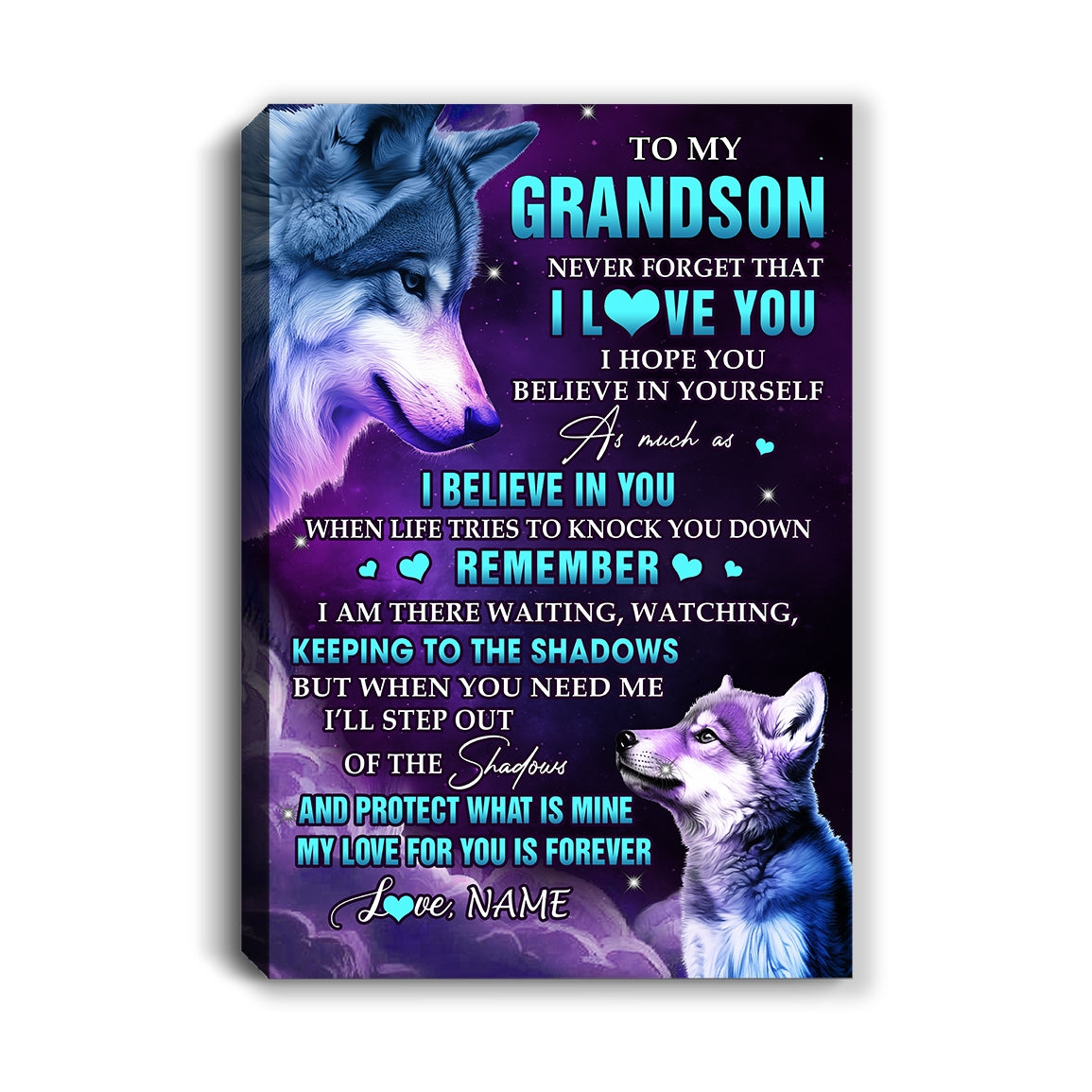 Personalized To My Grandson Canvas From Grandma Grandpa Wolf Moon My Love For You Is Forever Grandson Birthday Gifts Christmas Custom Wall Art Print Framed Canvas | teecentury