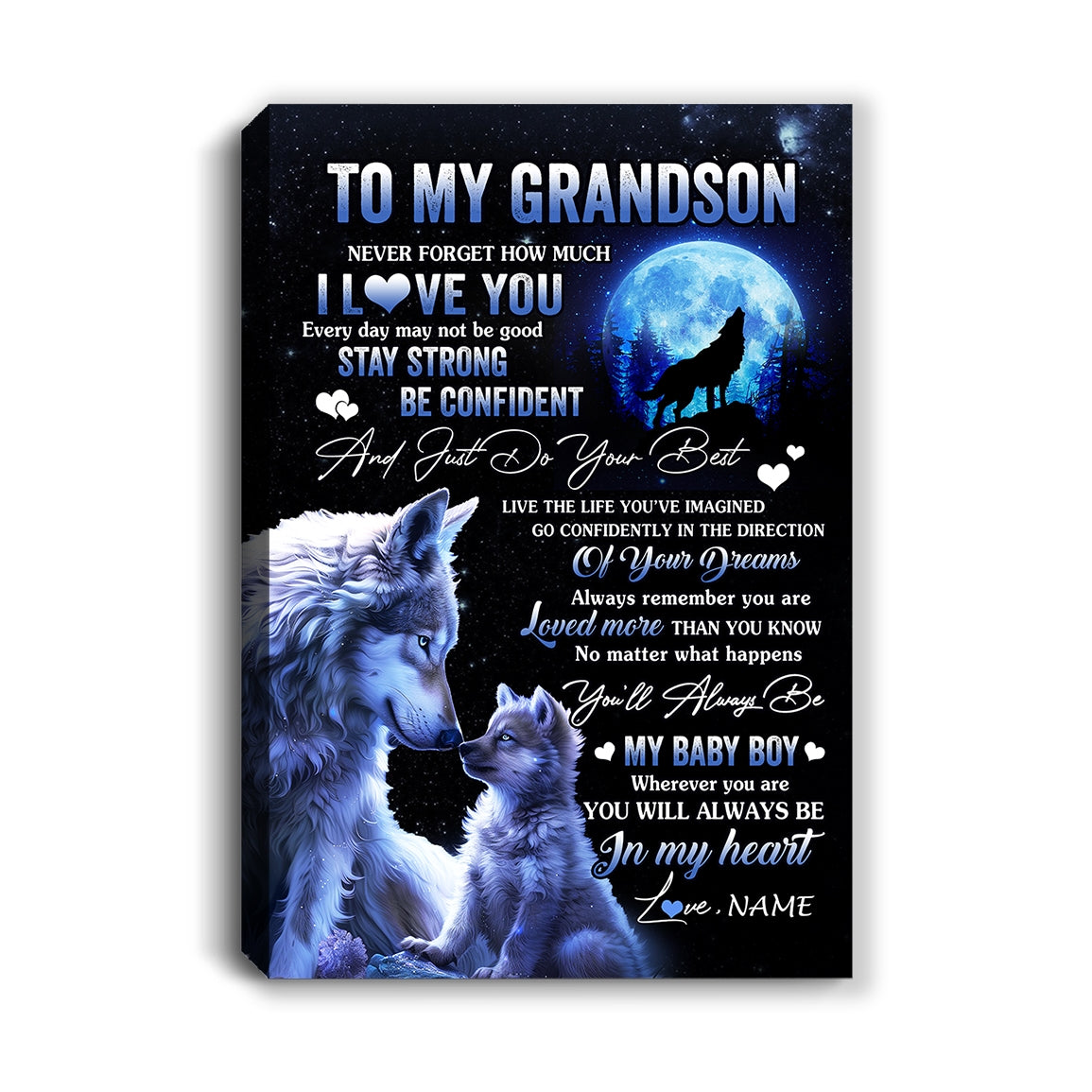 Personalized To My Grandson Canvas From Grandma Grandpa Wolf Never Forget How Much I Love You Grandson Birthday Gifts Christmas Custom Wall Art Print Framed Canvas | teecentury