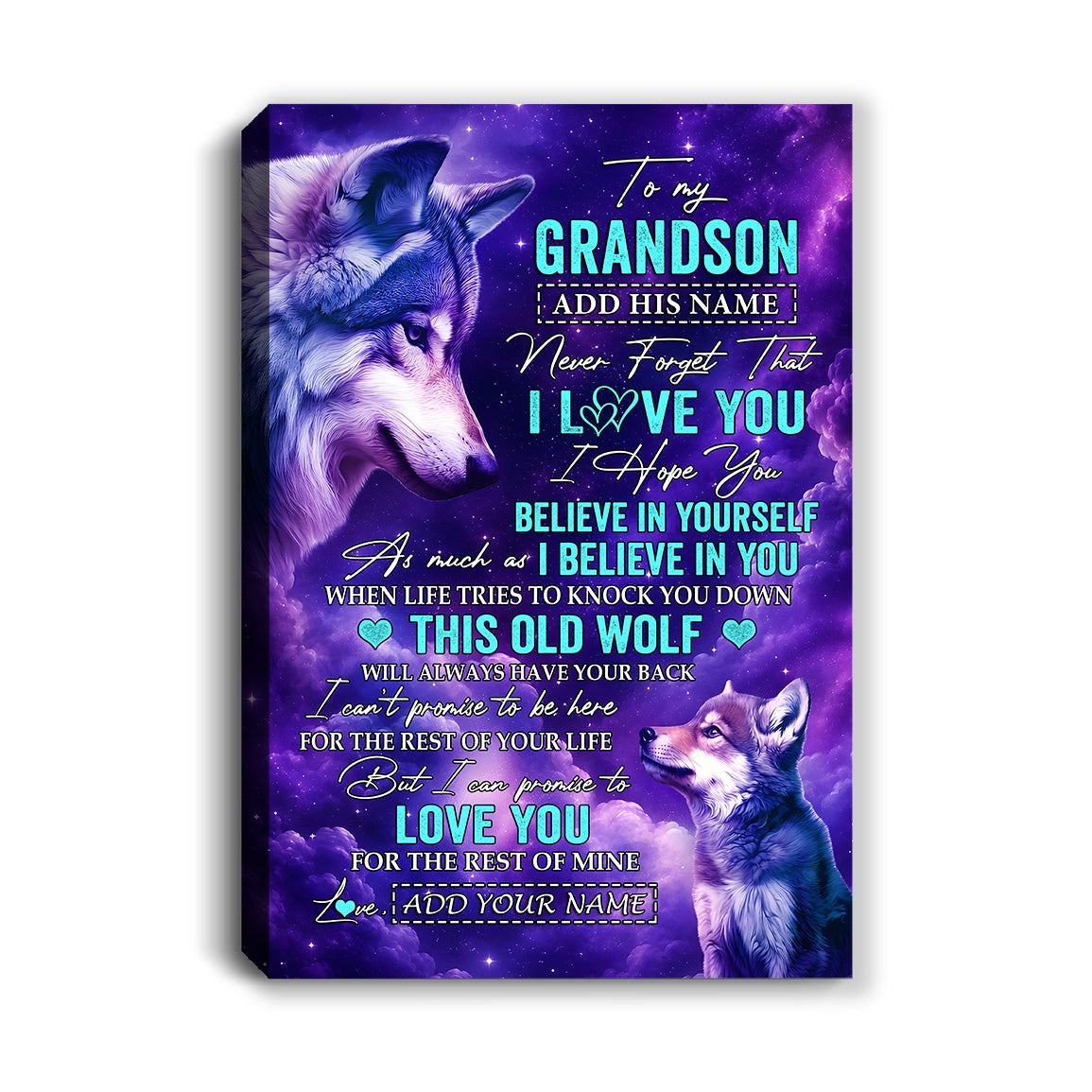 Personalized To My Grandson Canvas From Grandma Grandpa Wolf Never Forget I Love You Grandson Birthday Gifts Graduation Christmas Custom Wall Art Framed Canvas | teecentury