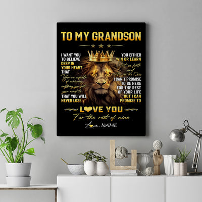 Personalized To My Grandson Canvas From Grandma Grandpa You Will Never Lose Lion Grandson Birthday Gifts Graduation Christmas Custom Wall Art Print Framed Canvas | teecentury