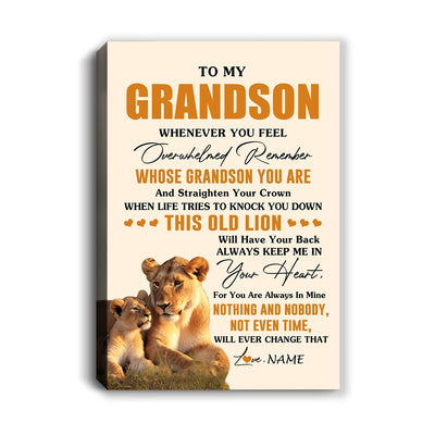 Personalized To My Grandson Canvas From Grandma Granny Whenever You Fell Overwhelmed Lion Grandson Birthday Gifts Christmas Custom Wall Art Print Framed Canvas | teecentury