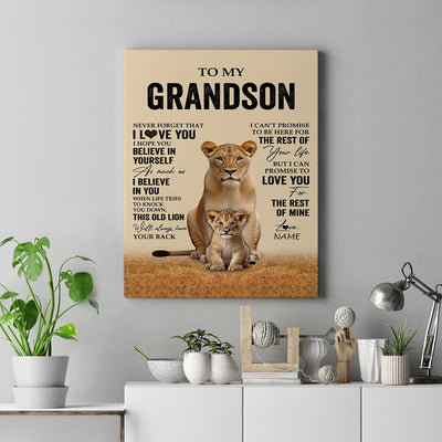 Personalized To My Grandson Canvas From Grandma Lion Never Forget That I Love You Grandson Birthday Gifts Christmas Custom Wall Art Print Framed Canvas | teecentury