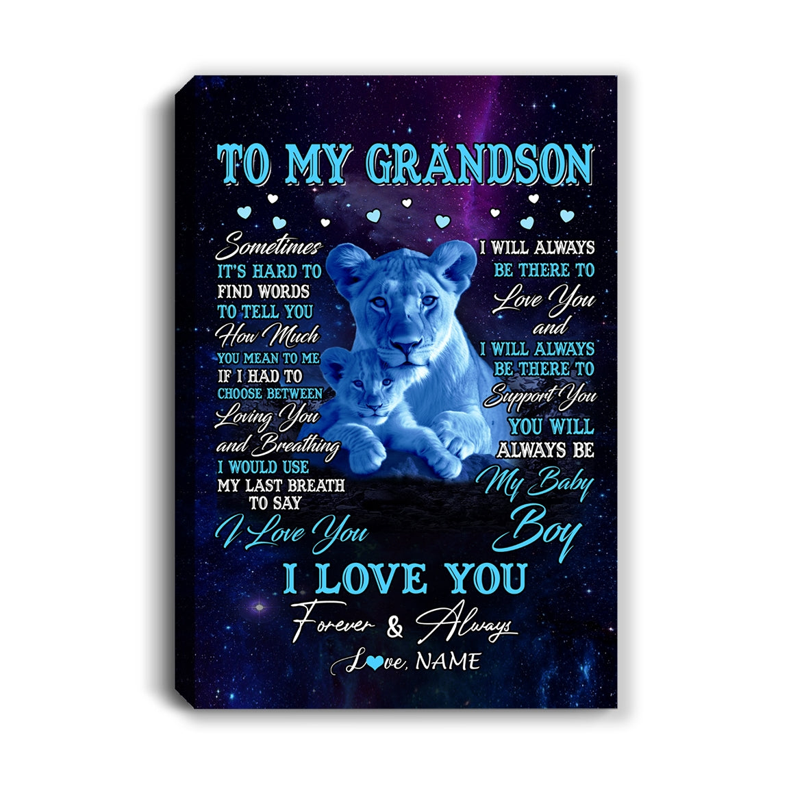 Personalized To My Grandson Canvas From Grandma Mimi Sometimes It's Hard Lion Grandson Gift Birthday Graduation Christmas Custom Wall Art Print Framed Canvas | teecentury