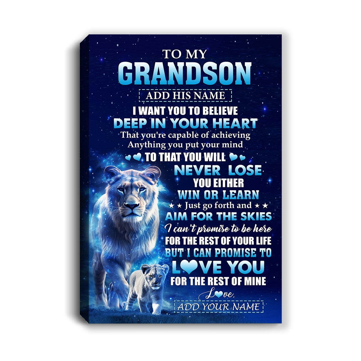 Personalized To My Grandson Canvas From Grandma Nana Believe Your Heart Grandson Gift Birthday Graduation Christmas Custom Wall Art Print Framed Canvas | teecentury
