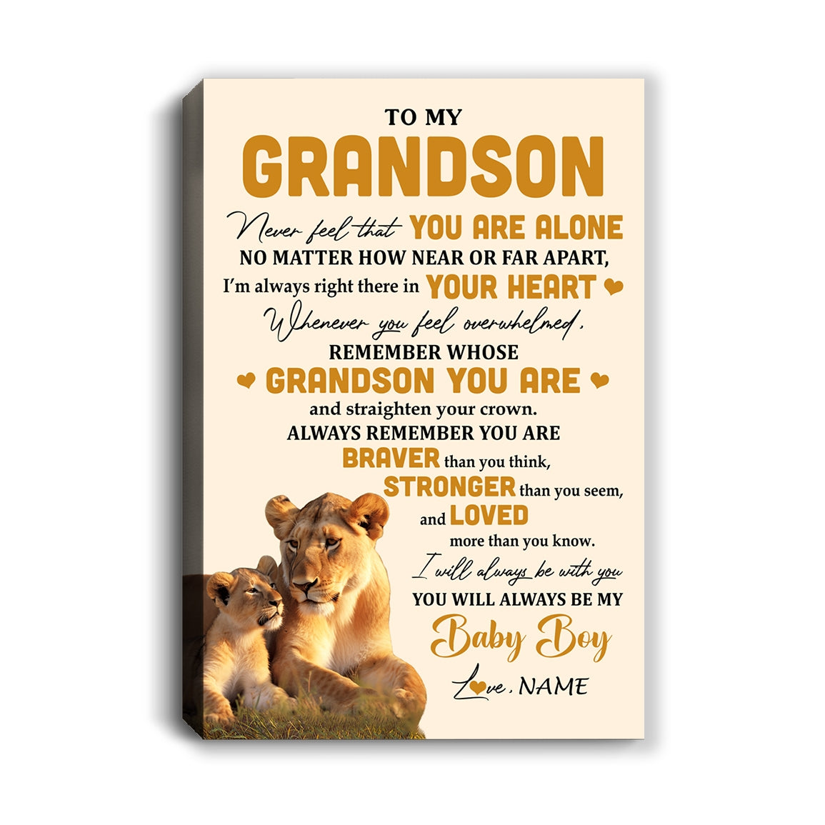 Personalized To My Grandson Canvas From Grandma Nana Lion Never Feel That You Are Alone Great Grandson Birthday Gifts Christmas Custom Wall Art Print Framed Canvas | teecentury