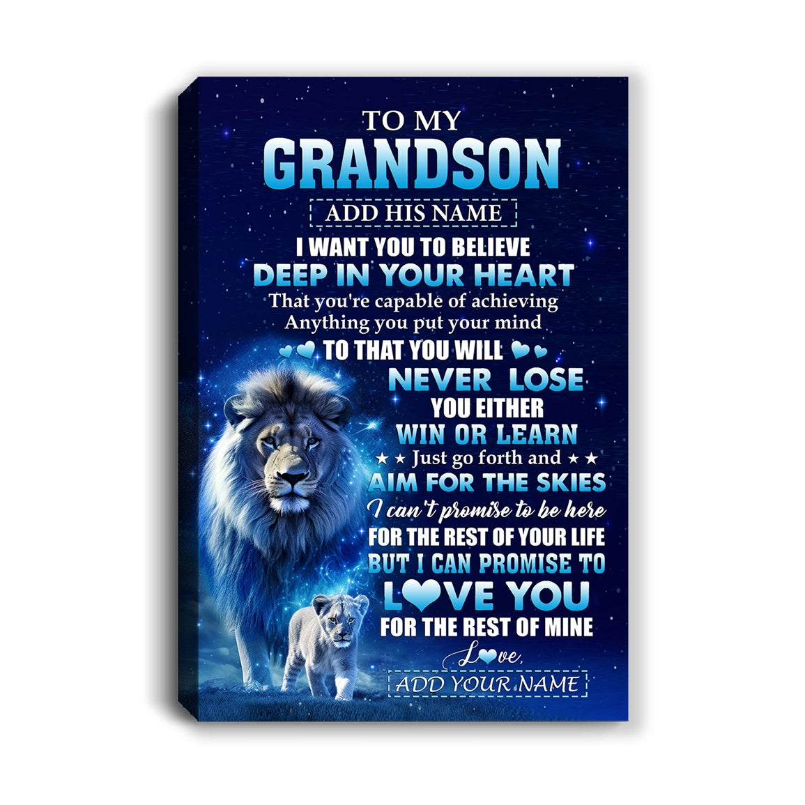 Personalized To My Grandson Canvas From Grandpa Papa Believe Your Heart Grandson Gift Birthday Graduation Christmas Custom Wall Art Print Framed Canvas | teecentury