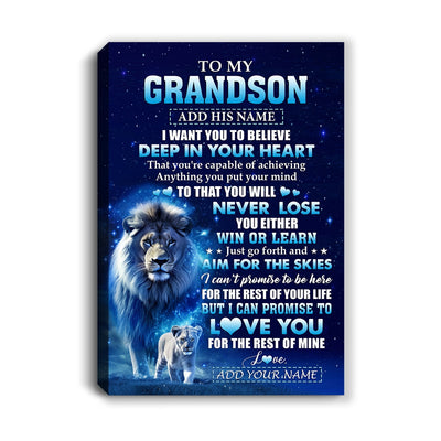 Personalized To My Grandson Canvas From Grandpa Papa Believe Your Heart Grandson Gift Birthday Graduation Christmas Custom Wall Art Print Framed Canvas | teecentury