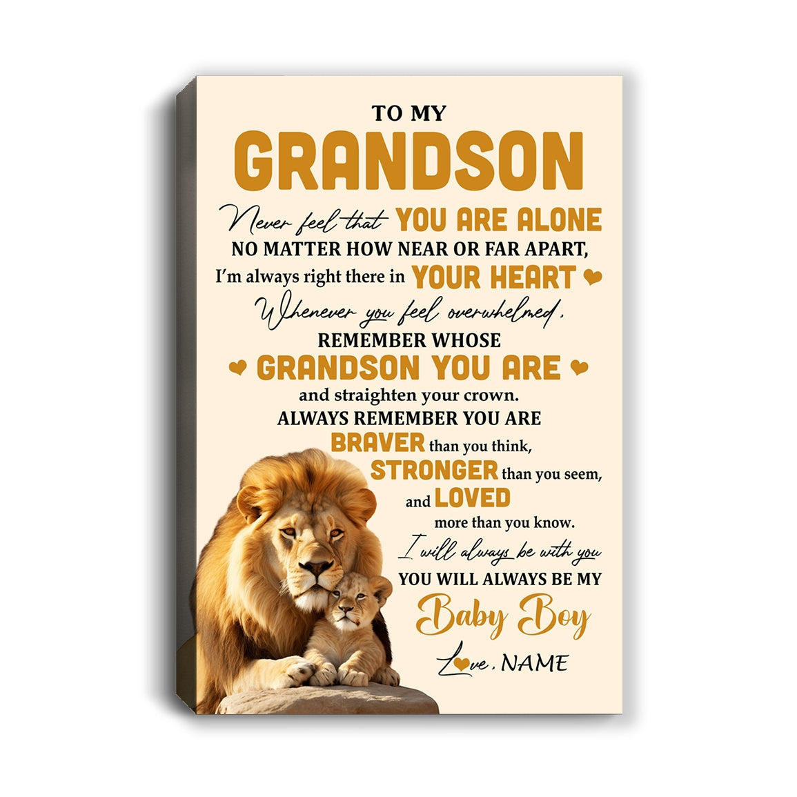 Personalized To My Grandson Canvas From Grandpa Papa Lion Never Feel That You Are Alone Great Grandson Birthday Gifts Christmas Custom Wall Art Print Framed Canvas | teecentury