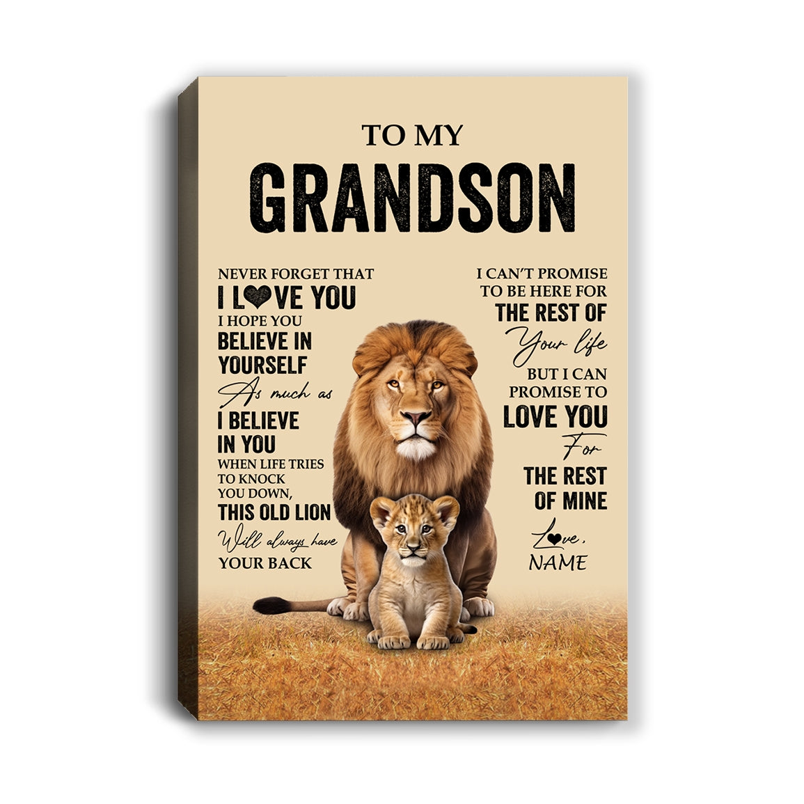 Personalized To My Grandson Canvas From Grandpa Papa Lion Never Forget That I Love You Grandson Birthday Gifts Christmas Custom Wall Art Print Framed Canvas | teecentury