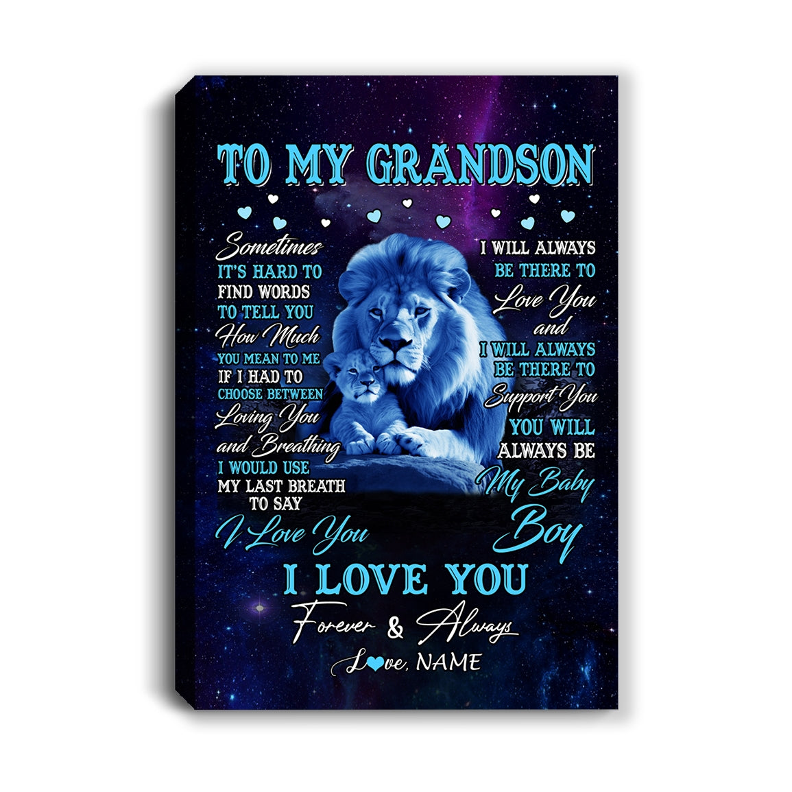 Personalized To My Grandson Canvas From Grandpa Papa Sometimes It's Hard Lion Grandson Gift Birthday Graduation Christmas Custom Wall Art Print Framed Canvas | teecentury