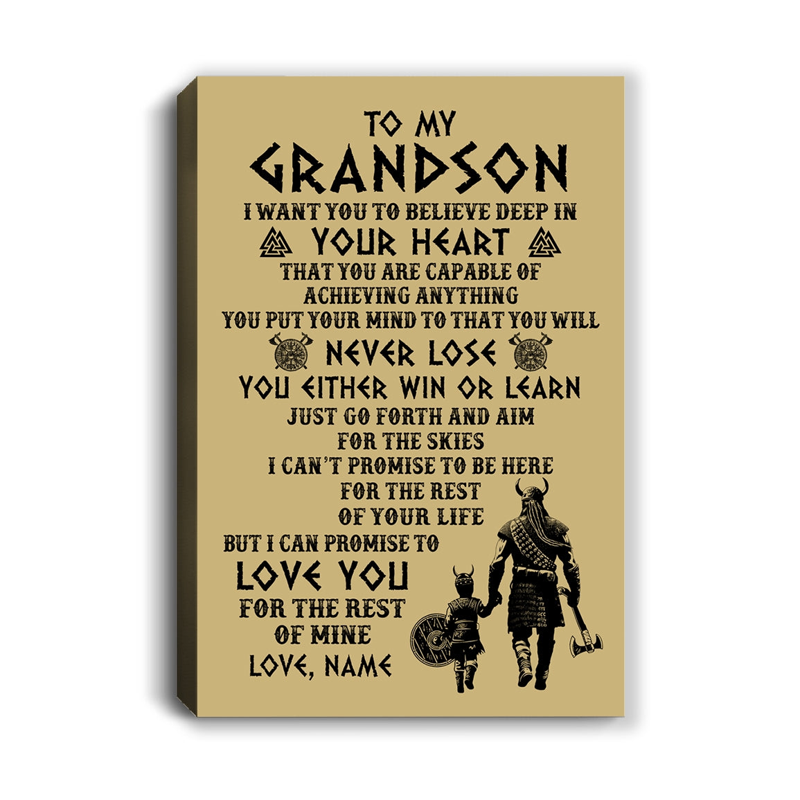 Personalized To My Grandson Canvas From Grandpa Pops You Will Never Lose Viking Grandson Birthday Gifts Graduation Christmas Custom Wall Art Print Framed Canvas | teecentury