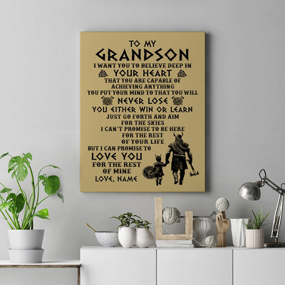Personalized To My Grandson Canvas From Grandpa Pops You Will Never Lose Viking Grandson Birthday Gifts Graduation Christmas Custom Wall Art Print Framed Canvas | teecentury
