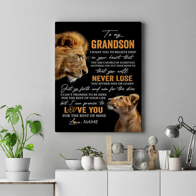 Personalized To My Grandson Canvas From Papa Grandpa You Will Never Lose Lion Grandson Birthday Gifts Graduation Christmas Custom Wall Art Print Framed Canvas | teecentury
