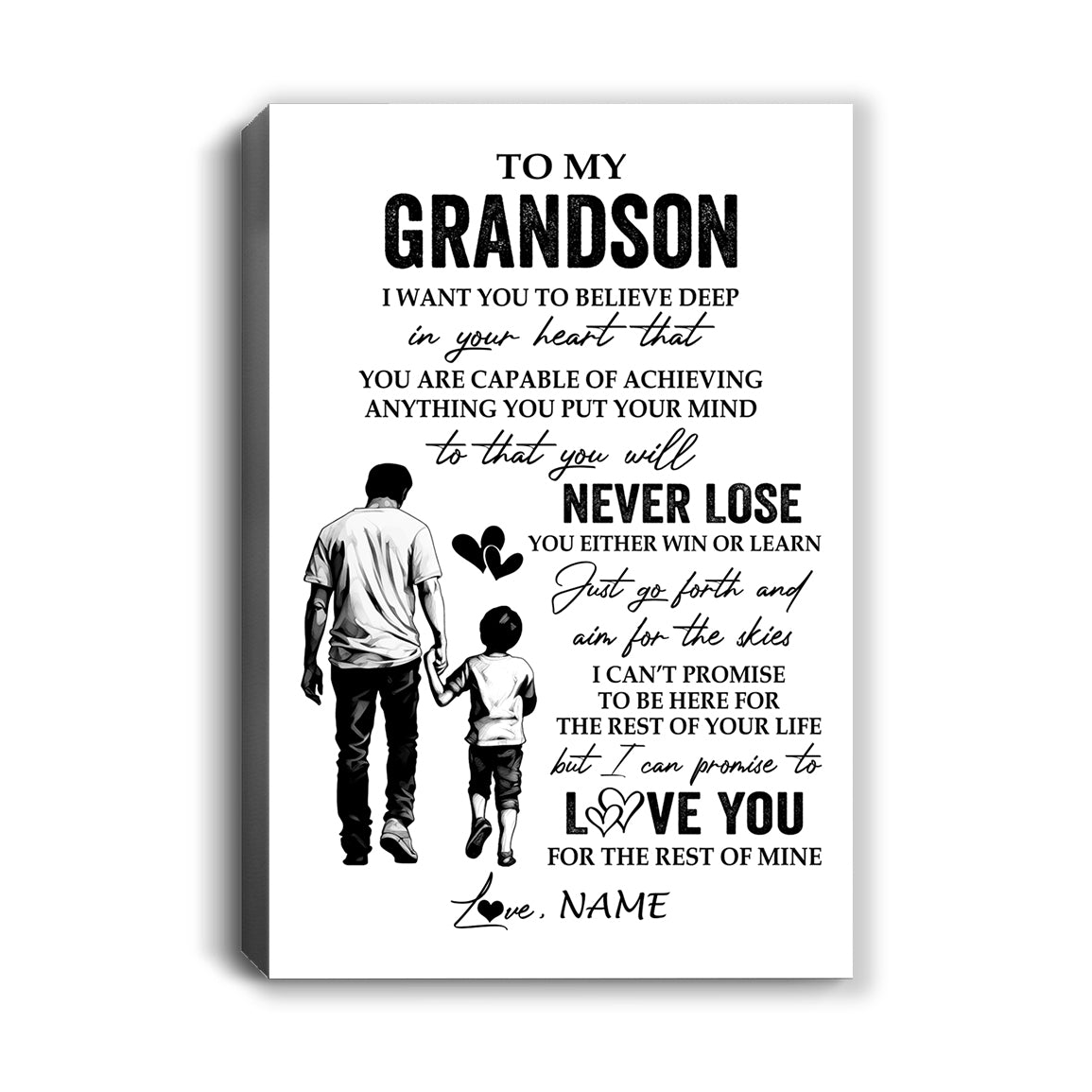 Personalized To My Grandson Canvas You Will Never Lose From Papa Grandpa Grandson Birthday Gifts Graduation Christmas Custom Wall Art Print Framed Canvas | teecentury