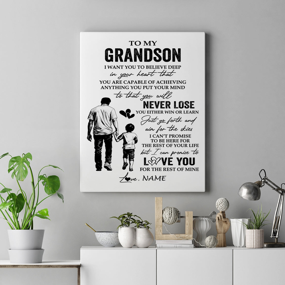 Personalized To My Grandson Canvas You Will Never Lose From Papa Grandpa Grandson Birthday Gifts Graduation Christmas Custom Wall Art Print Framed Canvas | teecentury