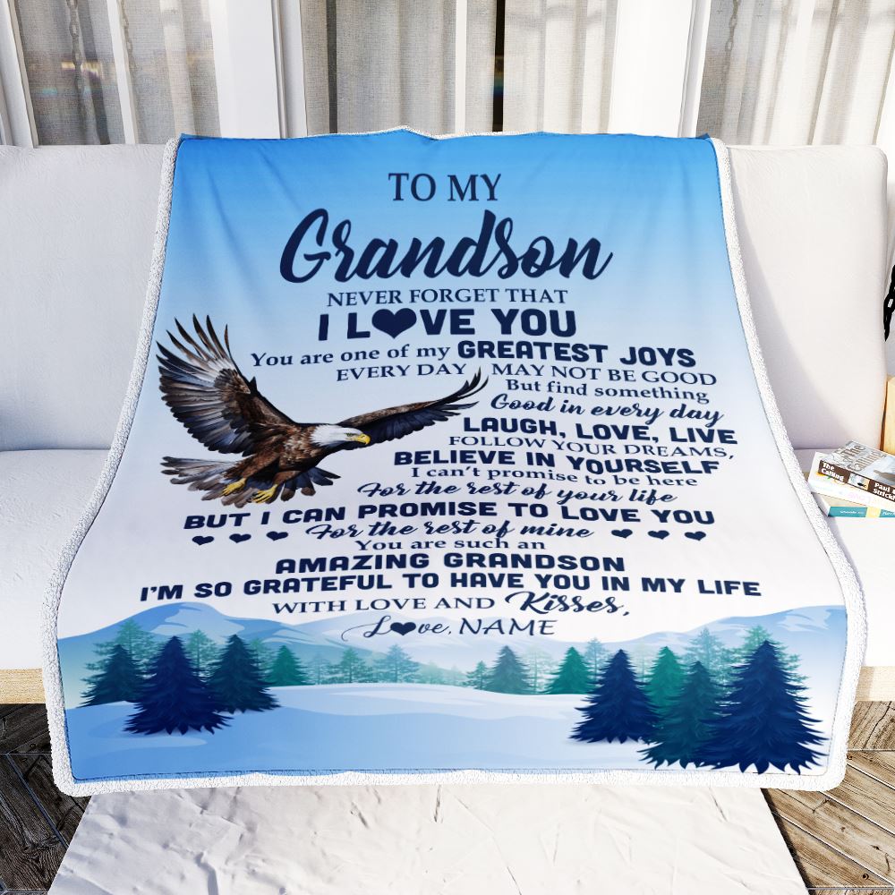 Personalized To My Grandson Eagle Blanket From Grandma Never Forget That I Love You Grandson Gift Birthday Graduation Christmas Customized Fleece Throw Blanket | teecentury