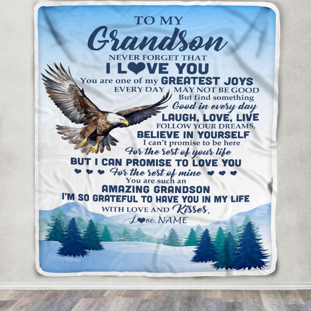 Personalized To My Grandson Eagle Blanket From Grandma Never Forget That I Love You Grandson Gift Birthday Graduation Christmas Customized Fleece Throw Blanket | teecentury