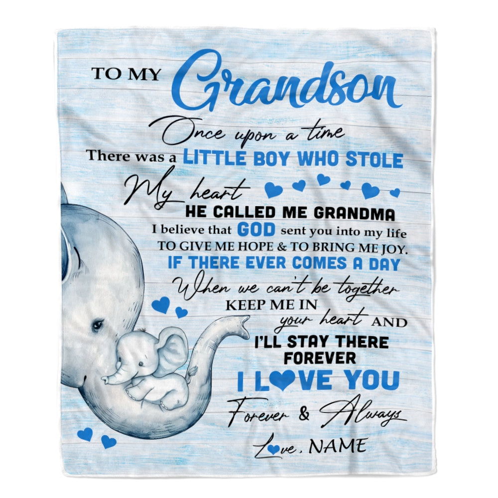 Personalized To My Grandson Elephant Blanket From Grandma I'll Stay There Forever Son Birthday Christmas Customized Bed Quilt Fleece Throw Blanket | teecentury
