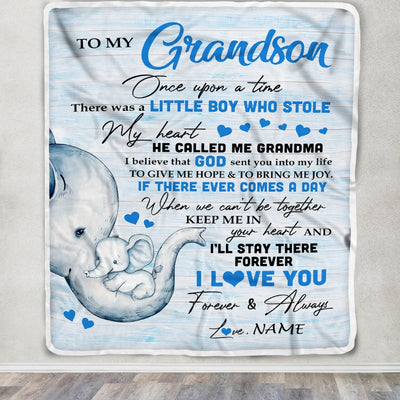 Personalized To My Grandson Elephant Blanket From Grandma I'll Stay There Forever Son Birthday Christmas Customized Bed Quilt Fleece Throw Blanket | teecentury