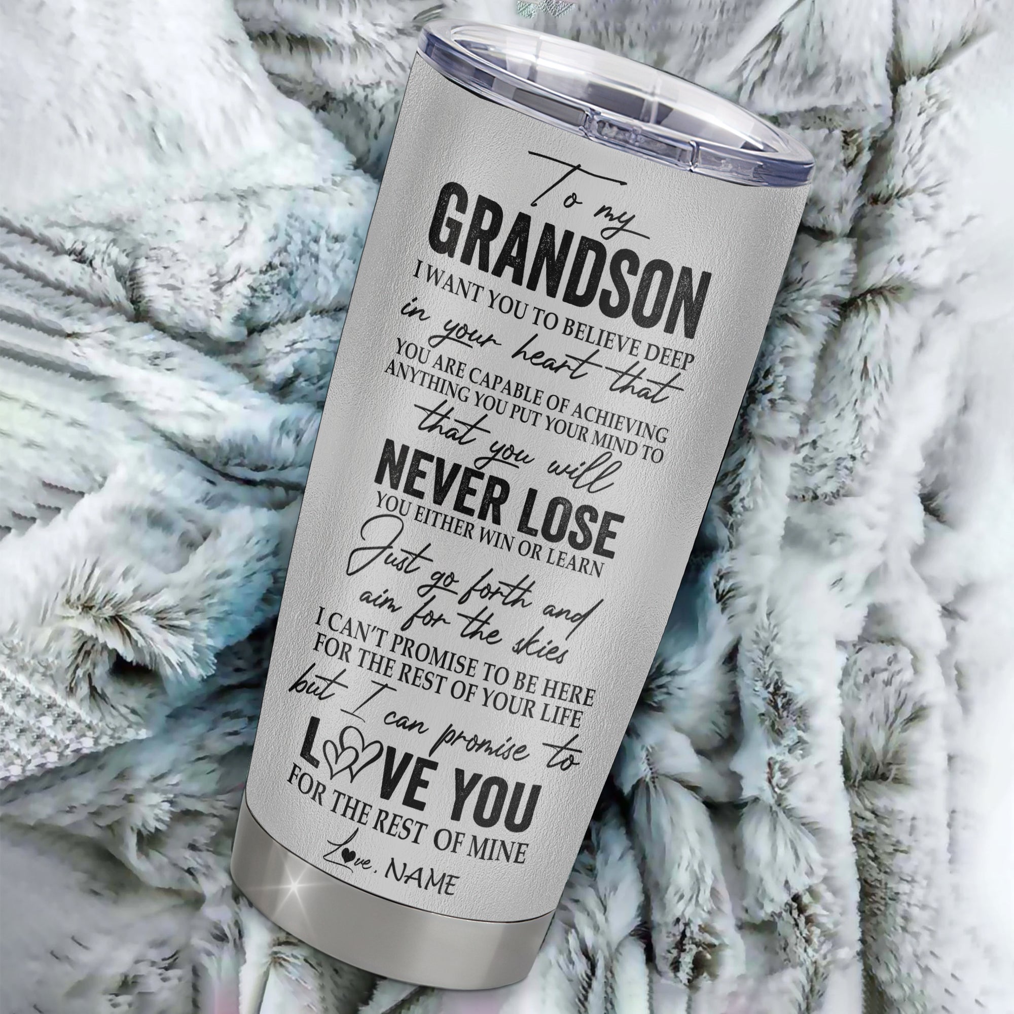 Personalized To My Grandson From Grandma Grandpa Stainless Steel Tumbler Cup You Will Never Lose Wolf Grandson Birthday Graduation Christmas Travel Mug | teecentury