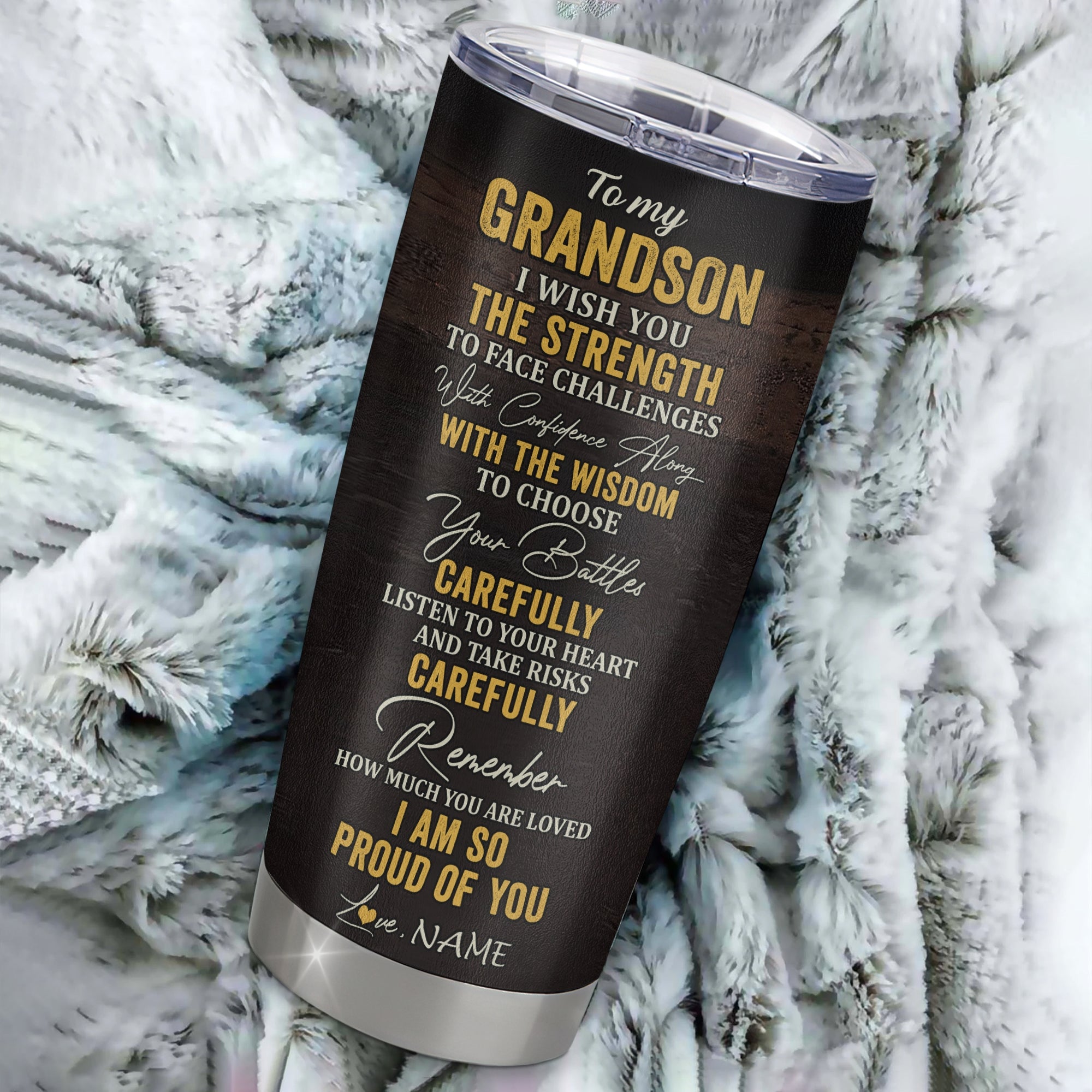 Personalized To My Grandson From Grandpa Grandma Stainless Steel Tumbler Cup I Wish You The Strength Lion Grandson Birthday Graduation Christmas Travel Mug | teecentury