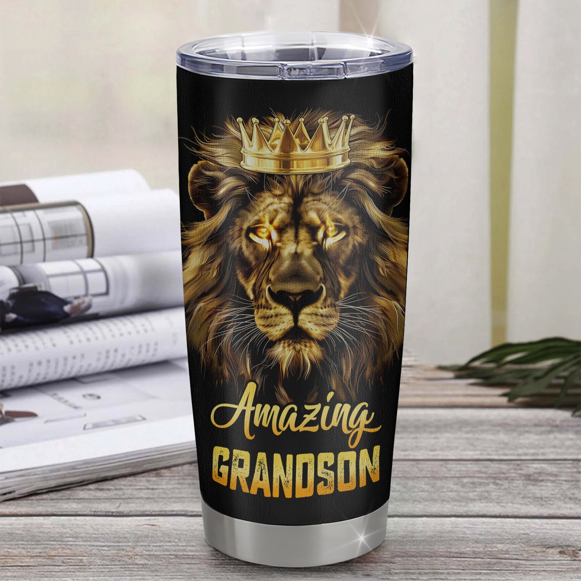 Personalized To My Grandson From Nana Grandma Grandpa Grr Stainless Steel Tumbler Cup Never Forget I Love You Lion Grandson Birthday Graduation Christmas Travel Mug | teecentury