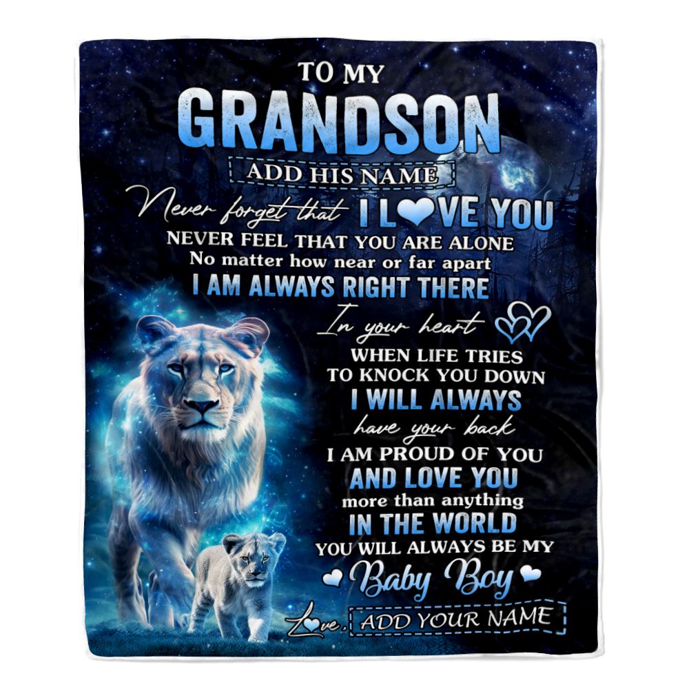 Personalized To My Grandson Gift Blanket From Grandma Never Feel That You Are Alone Lion Grandson Birthday Christmas Customized Fleece Throw Blanket | teecentury