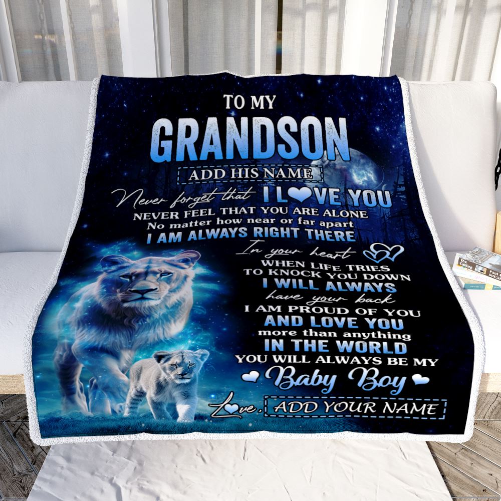 Personalized To My Grandson Gift Blanket From Grandma Never Feel That You Are Alone Lion Grandson Birthday Christmas Customized Fleece Throw Blanket | teecentury