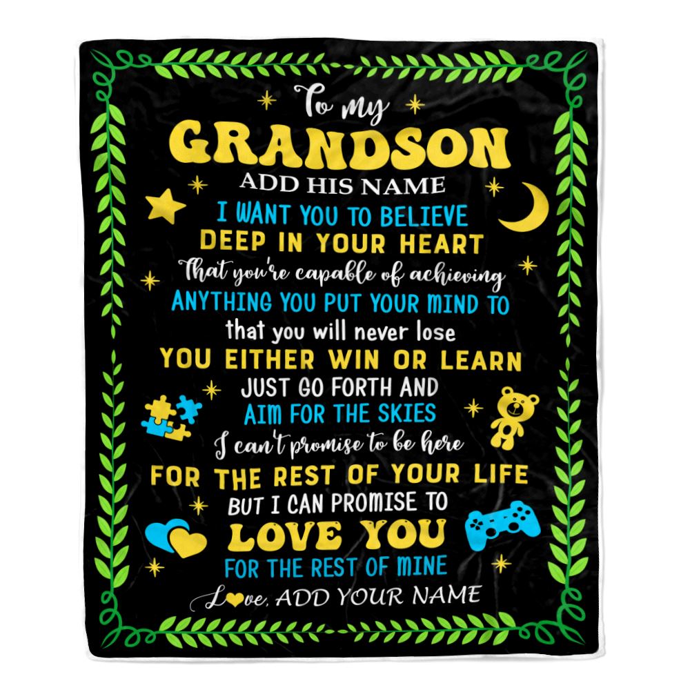 Personalized To My Grandson Gift Blanket From Grandparents Letter Sleep Cute Grandson Birthday Idea Graduation Christmas Customized Fleece Throw Blanket | teecentury