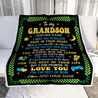 Personalized To My Grandson Gift Blanket From Grandparents Letter Sleep Cute Grandson Birthday Idea Graduation Christmas Customized Fleece Throw Blanket | teecentury