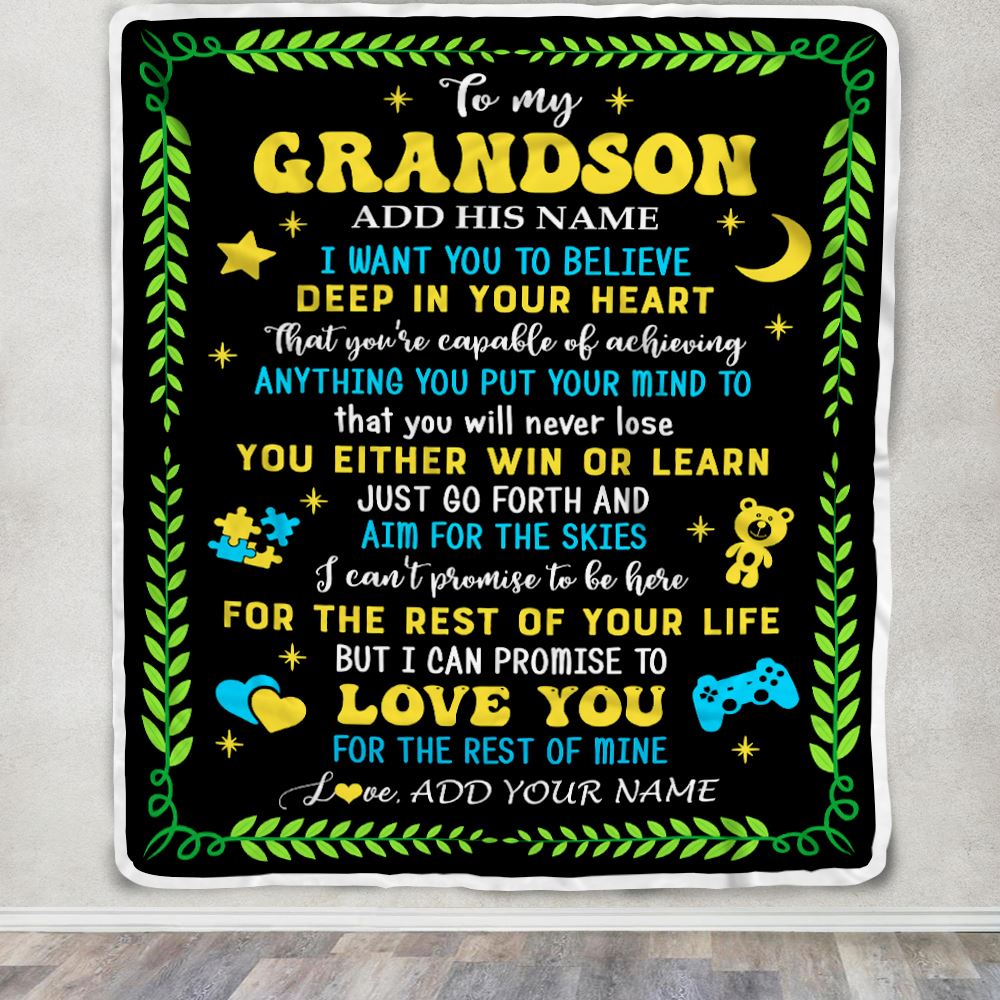 Personalized To My Grandson Gift Blanket From Grandparents Letter Sleep Cute Grandson Birthday Idea Graduation Christmas Customized Fleece Throw Blanket | teecentury