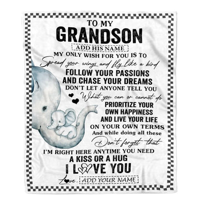 Personalized To My Grandson Gifts Blanket From Grandma Elephant My Only Wish For You Grandson Birthday Gifts Graduation Christmas Customized Fleece Blanket | teecentury