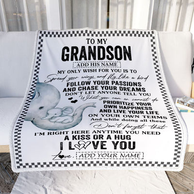 Personalized To My Grandson Gifts Blanket From Grandma Elephant My Only Wish For You Grandson Birthday Gifts Graduation Christmas Customized Fleece Blanket | teecentury
