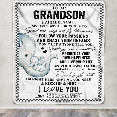 Personalized To My Grandson Gifts Blanket From Grandma Elephant My Only Wish For You Grandson Birthday Gifts Graduation Christmas Customized Fleece Blanket | teecentury