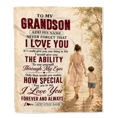 Personalized To My Grandson Gifts Blanket From Grandma Gigi Grandson Holding Hands Letter Birthday Gift Graduation Christmas Customized Fleece Throw Blanket | teecentury