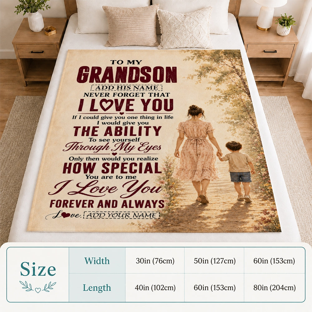 Personalized To My Grandson Gifts Blanket From Grandma Gigi Grandson Holding Hands Letter Birthday Gift Graduation Christmas Customized Fleece Throw Blanket | teecentury