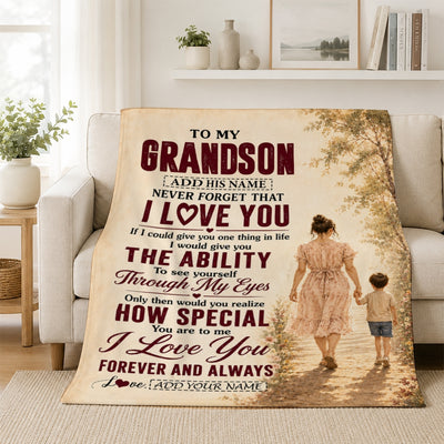 Personalized To My Grandson Gifts Blanket From Grandma Gigi Grandson Holding Hands Letter Birthday Gift Graduation Christmas Customized Fleece Throw Blanket | teecentury