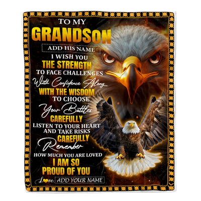 Personalized To My Grandson Gifts Blanket From Grandma Grandpa I Wish You The Strength Eagle Grandson Birthday Gifts Christmas Graduation Fleece Blanket | teecentury