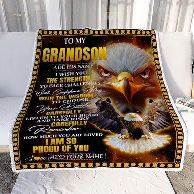 Personalized To My Grandson Gifts Blanket From Grandma Grandpa I Wish You The Strength Eagle Grandson Birthday Gifts Christmas Graduation Fleece Blanket | teecentury