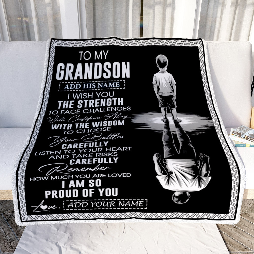 Personalized To My Grandson Gifts Blanket From Grandma Grandpa I Wish You The Strength Grandson Birthday Gifts Christmas Graduation Custom Fleece Blanket | teecentury
