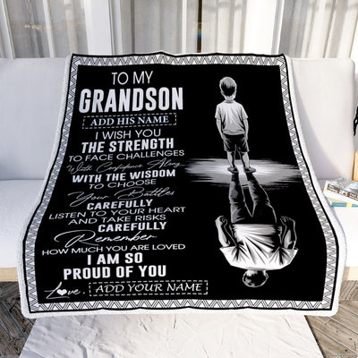 Personalized To My Grandson Gifts Blanket From Grandma Grandpa I Wish You The Strength Grandson Birthday Gifts Christmas Graduation Custom Fleece Blanket | teecentury
