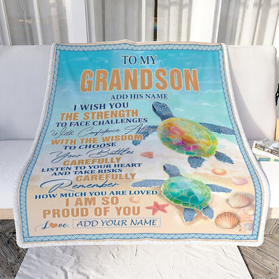 Personalized To My Grandson Gifts Blanket From Grandma Grandpa I Wish You The Strength Turtle Grandson Birthday Gifts Christmas Graduation Fleece Blanket | teecentury