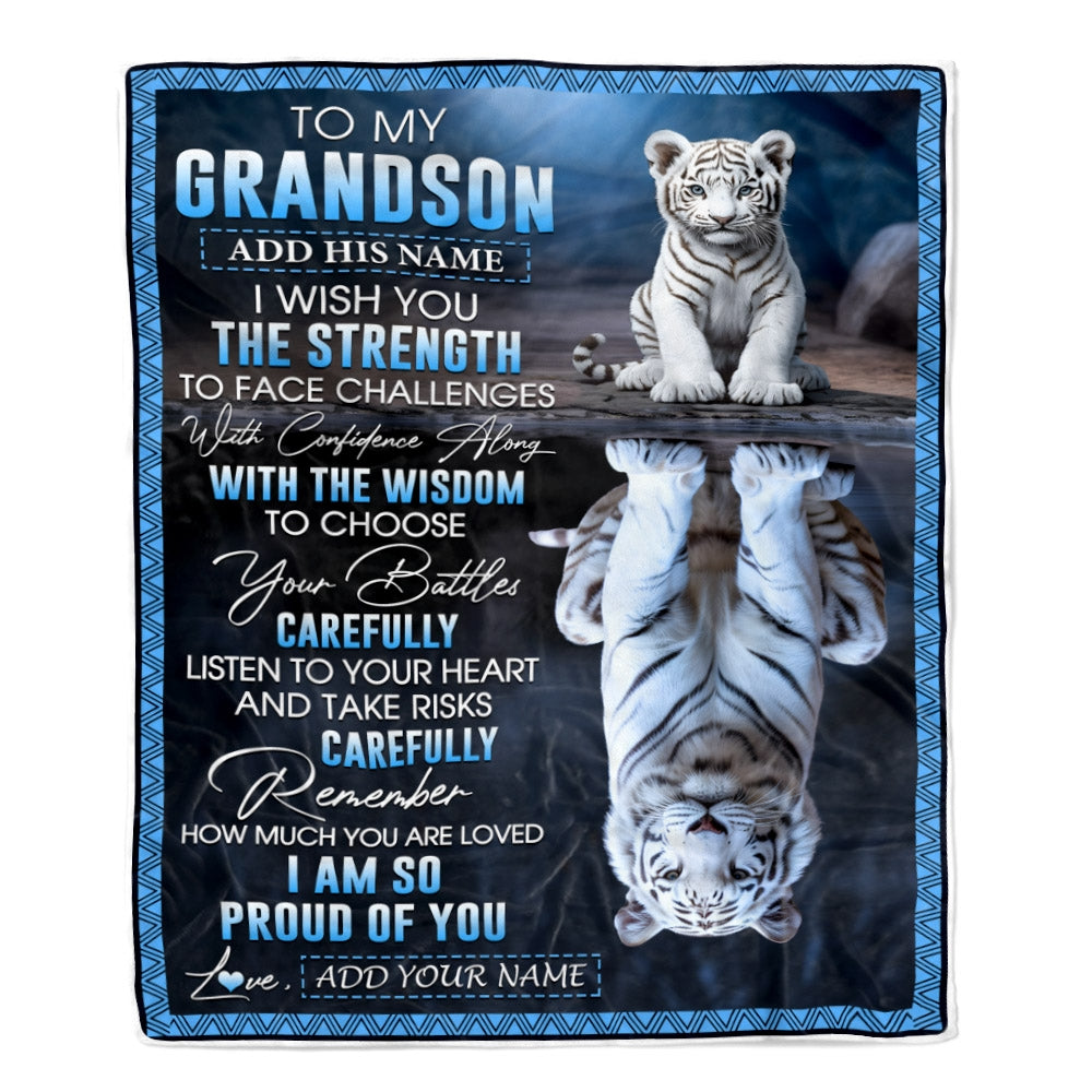 Personalized To My Grandson Gifts Blanket From Grandma Grandpa I Wish You The Strength White Tier Grandson Birthday Gifts Christmas Custom Fleece Blanket | teecentury