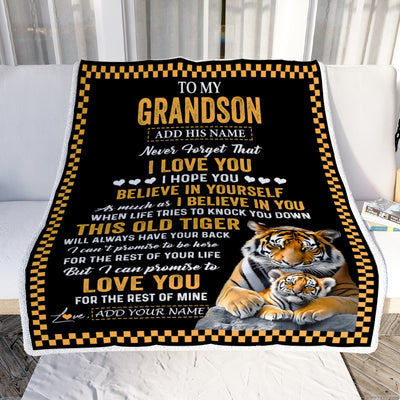 Personalized To My Grandson Gifts Blanket From Grandma Grandpa This Old Tiger Love You Grandson Birthday Gifts Graduation Christmas Customized Fleece Blanket | teecentury