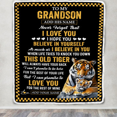 Personalized To My Grandson Gifts Blanket From Grandma Grandpa This Old Tiger Love You Grandson Birthday Gifts Graduation Christmas Customized Fleece Blanket | teecentury