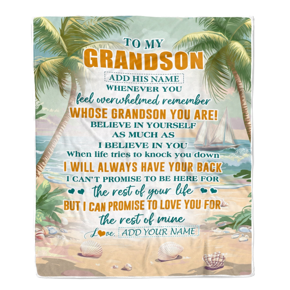 Personalized To My Grandson Gifts Blanket From Grandma Grandpa Whenever You Feel Beach Grandson Birthday Gifts Graduation Christmas Custom Fleece Blanket | teecentury