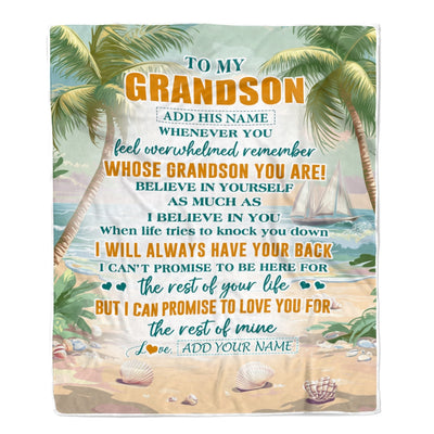 Personalized To My Grandson Gifts Blanket From Grandma Grandpa Whenever You Feel Beach Grandson Birthday Gifts Graduation Christmas Custom Fleece Blanket | teecentury