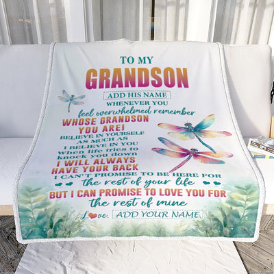 Personalized To My Grandson Gifts Blanket From Grandma Grandpa Whenever You Feel Dragonfly Grandson Birthday Gifts Graduation Christmas Custom Fleece Blanket | teecentury