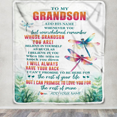 Personalized To My Grandson Gifts Blanket From Grandma Grandpa Whenever You Feel Dragonfly Grandson Birthday Gifts Graduation Christmas Custom Fleece Blanket | teecentury